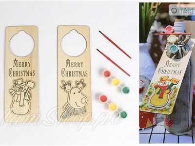 Thẻ gỗ treo chai rượu DIY kèm dụng cụ màu vẽ